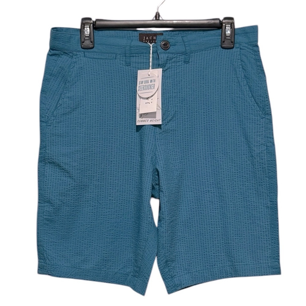 NWT Jachs NY Teal Blue Seersucker High Rise 9” Chino Shorts Mens size 29
